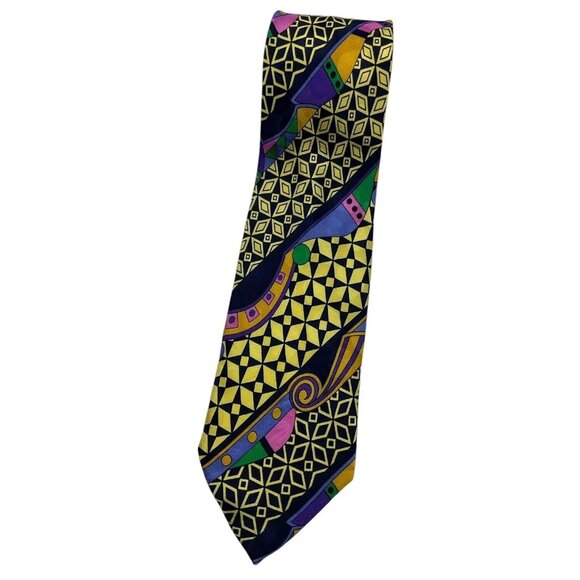 Versace Other - V2 BY VERSACE Men's 100% Silk Necktie LUXURY XL Multicolor Geometric W:3.6" EUC